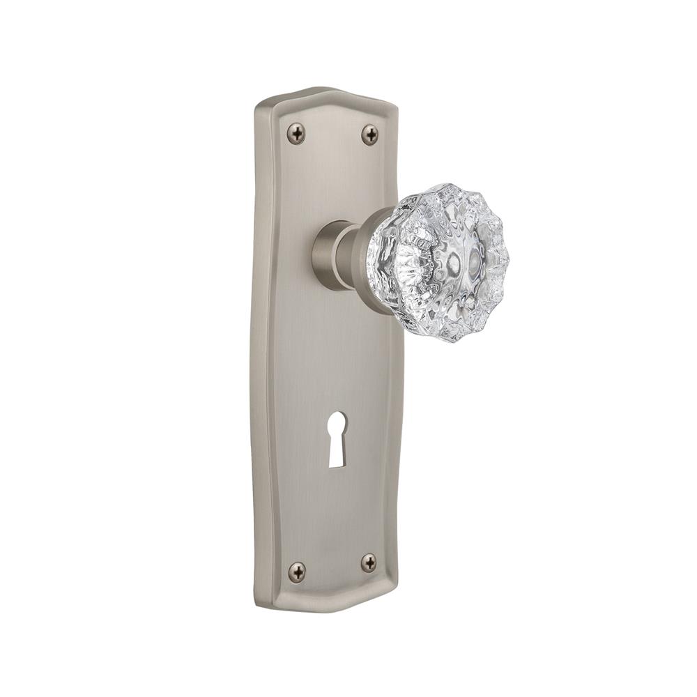Nostalgic Warehouse PRACRY Mortise Prairie Plate with Crystal Knob and Keyhole in Satin Nickel